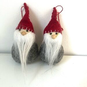 Vintage Crate & Barrel Red and Gray Holiday Gnome Ornaments S/2